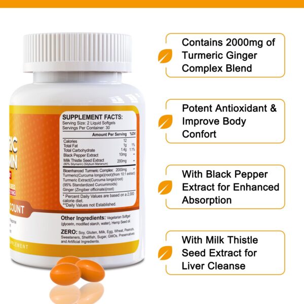 Cápsulas 5 en 1 cúrcuma curcumina y extracto cardo mariano