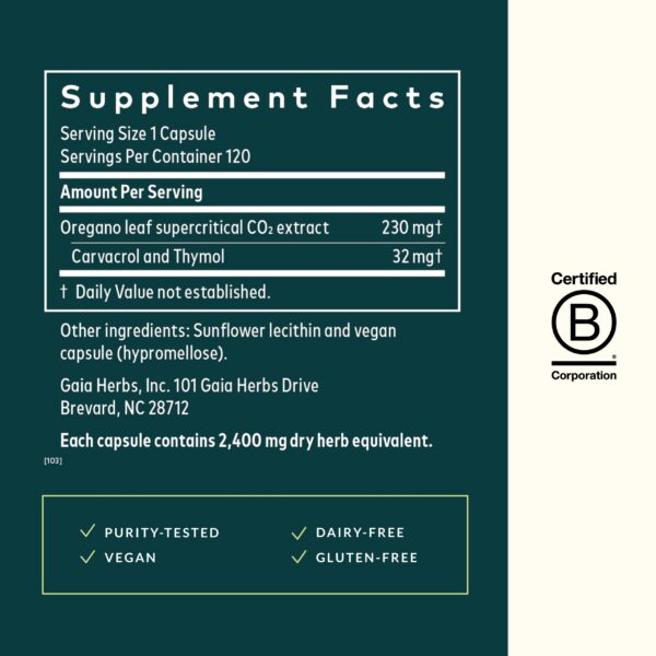 Cápsulas de aceite de orégano Gaia Herbs para sistema inmune