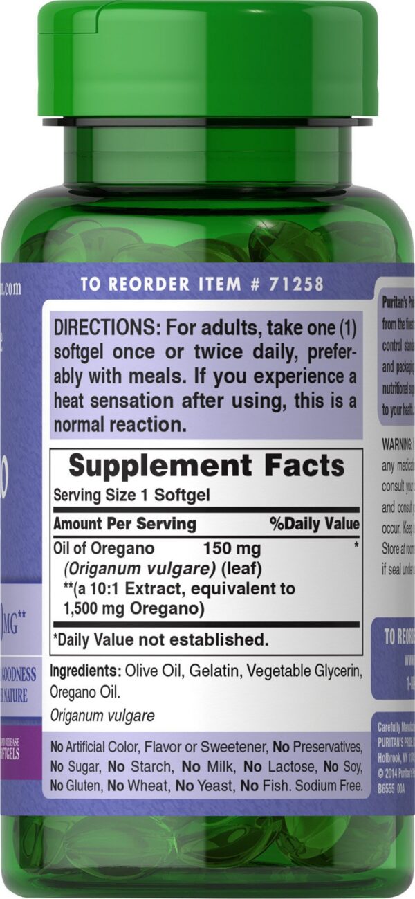 Cápsulas aceites orégano Puritan's Pride 150 mg en frasco