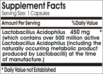 Suplemento sin aditivos Acidophilus 450mg 100 cápsulas