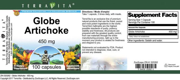 Cápsulas fáciles de tragar Alcachofa Globe 450 mg