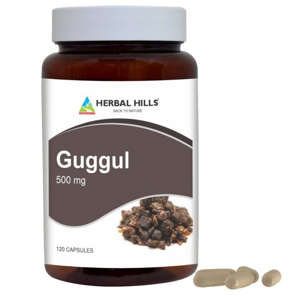 Cápsulas de guggul y polvo de alfalfa Herbal Hills para salud