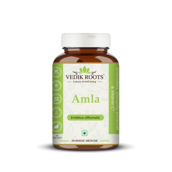Version 1.0.0 Cápsulas de Amla Vedikroots para inmunidad y cabello.