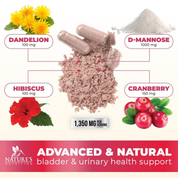 Suplemento D-Manosa con hibisco y diente de león antioxidantes