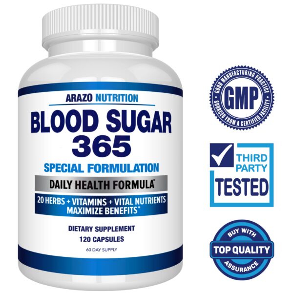 Version 1.0.0 Cápsulas Arazo Blood Sugar 365 mostradas cerca