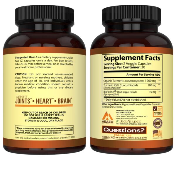Cápsulas Arazo Nutrition cúrcuma con caja y detalles