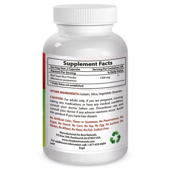 Cápsulas arroz levadura roja sin gluten Best Naturals 120 unidades