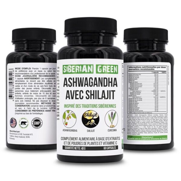 Cápsulas de Ashwagandha con cúrcuma para alivio estrés y energía