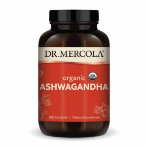 Cápsulas de ashwagandha orgánica Dr Mercola para energía y salud
