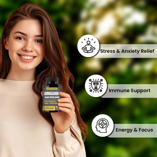 Cápsulas de Ashwagandha orgánica con extracto de pimienta negra