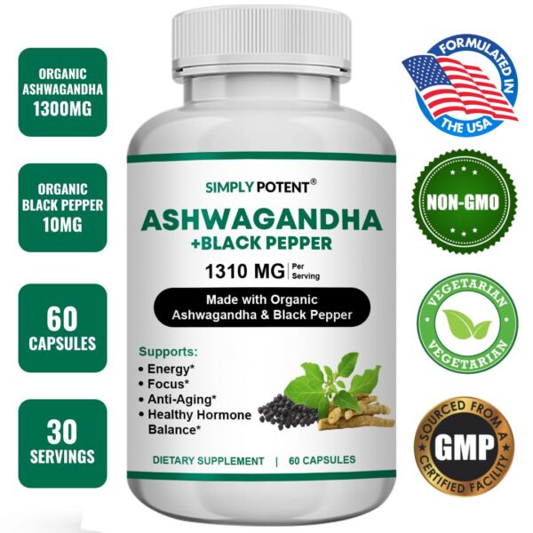 Cápsulas ashwagandha Simply Potent suplementarias naturales