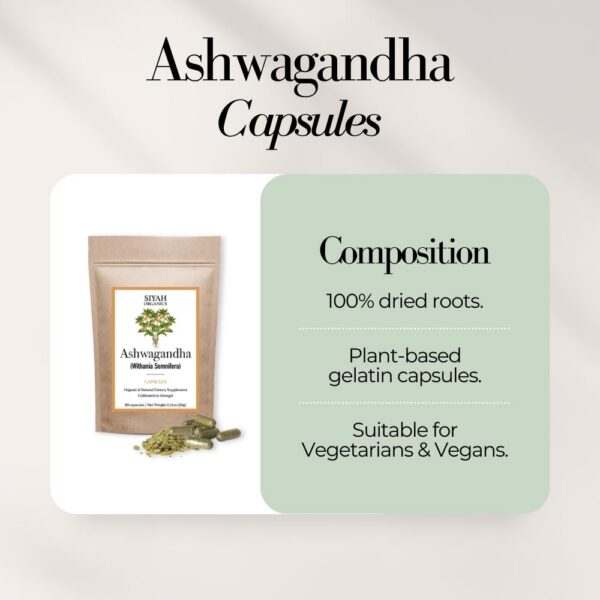 Version 1.0.0 Cápsulas de Ashwagandha Siyah Organics ingredientes naturales