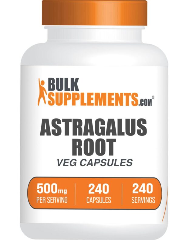 Cápsulas de astrágalo BulkSupplements frasco frontal 240 veganas