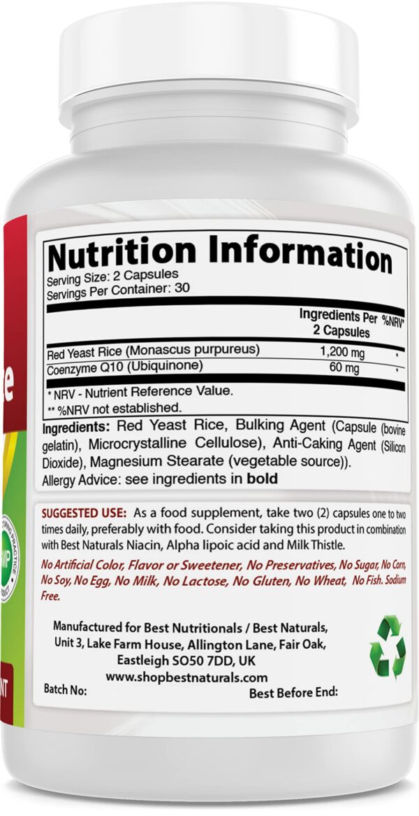 Cápsulas Best Naturals arroz levadura roja con CoQ10 para salud