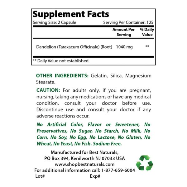 Cápsulas Best Naturals diente de león y ashwagandha suplemento natural