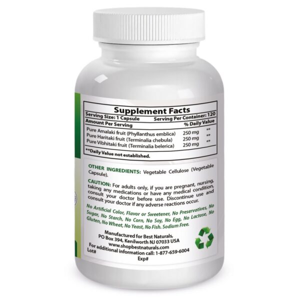 Cápsulas Best Naturals Triphala para salud digestiva natural