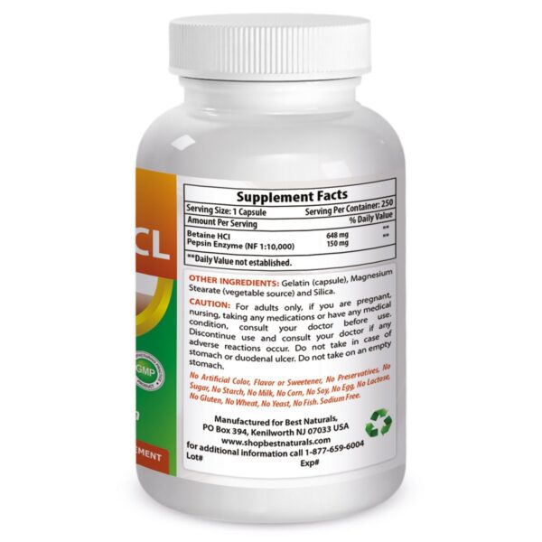 Cápsulas de Betaine HCL para soporte digestivo