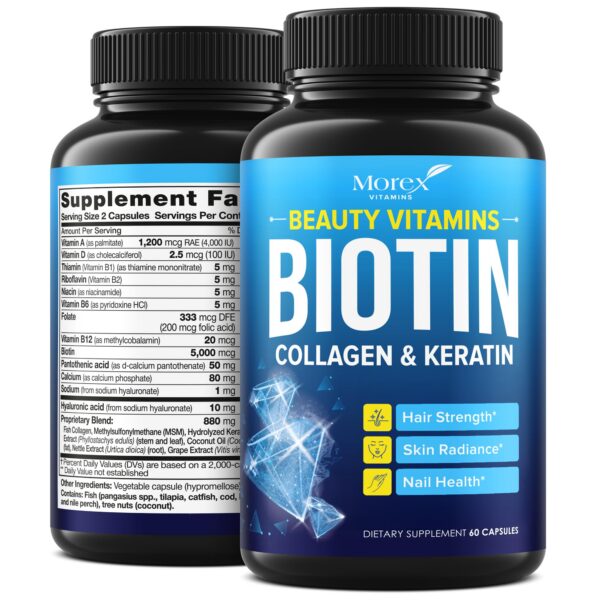 Cápsulas biotina queratina colágeno para cabello piel uñas