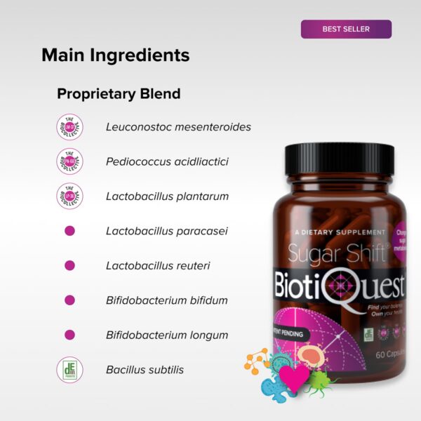 Cápsulas BiotiQuest Sugar Shift probióticos sin gluten y sin OGM