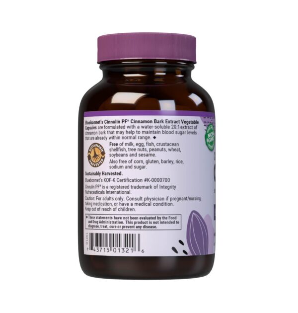 Cápsulas blancas extracto corteza canela Bluebonnet frasco