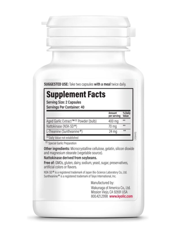 Cápsulas blanco Kyolic ajo maduro fórm 109 apoyo presión arterial