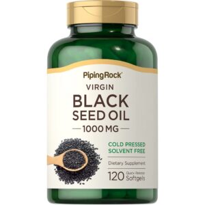 Frasco de cápsulas blandas de aceite de semilla negra Piping Rock 1000mg