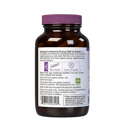 Cápsulas blandas Bluebonnet Vitamina D3 1000 UI beneficios