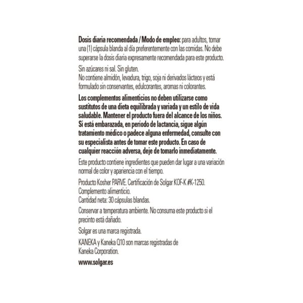 Version 1.0.0 Cápsulas blandas CoQ-10 Solgar para salud del corazón