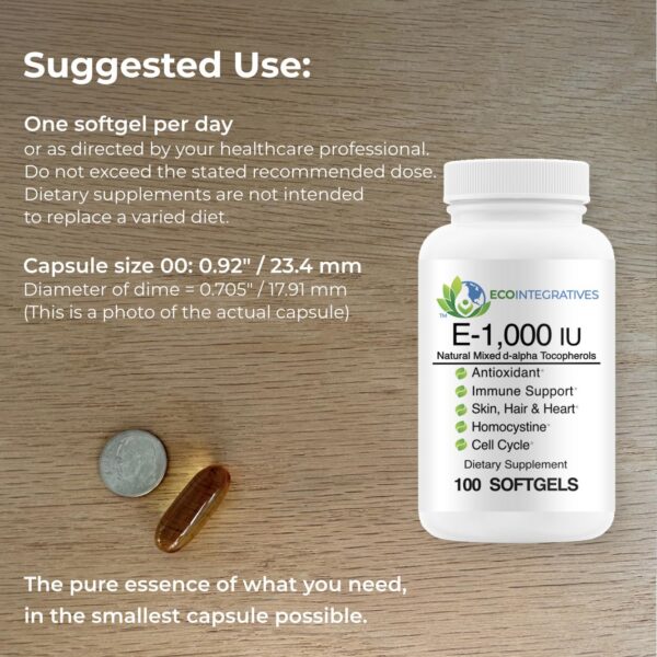 Cápsulas blandas EcoIntegratives vitamina E antioxidante natural 1000 UI