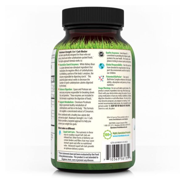 Cápsulas blandas Irwin Naturals máxima potencia bloqueo carbohidratos