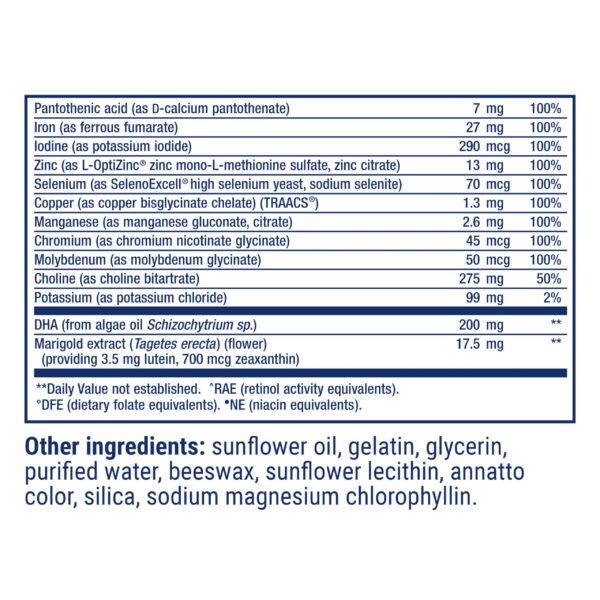 Cápsulas blandas Life Extension Prenatal Advantage detalle