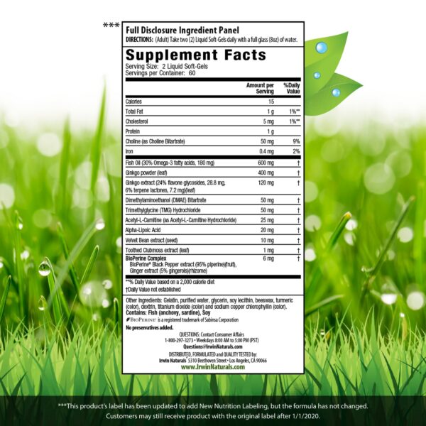 Version 1.0.0 Cápsulas blandas líquidas Irwin Naturals para claridad mental y enfoque
