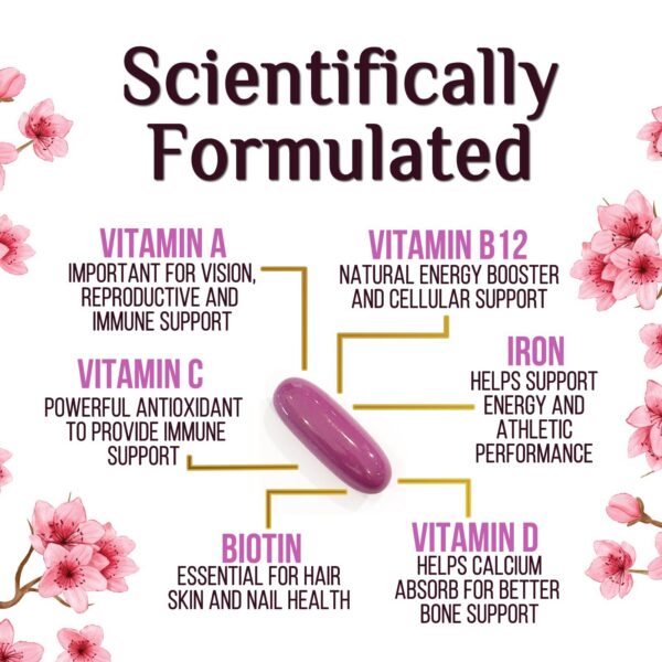 Cápsulas blandas multivitaminas para salud femenina y energía