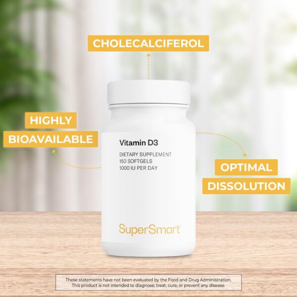 Cápsulas blandas vitamina D3 1000 UI Supersmart en aceite de oliva