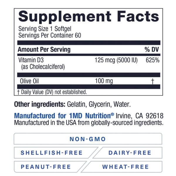 Cápsulas blandas vitamina d3 5000 ui 1md nutrition