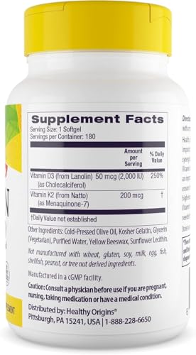 Cápsulas blandas vitamina D3 50 mcg Healthy Origins