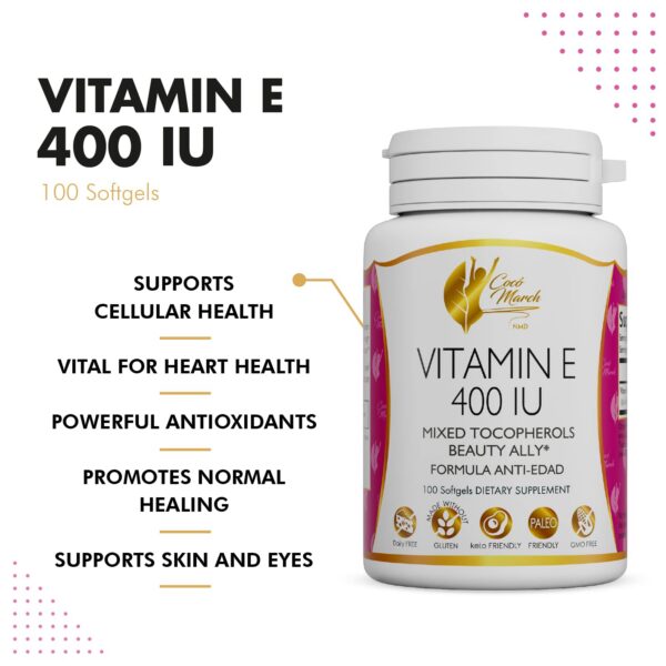 Cápsulas blandas vitamina E 400 UI Coco March antioxidante