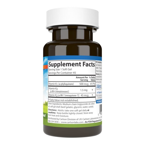 Cápsulas blandas de suplemento vitamina K Carlson K Complete