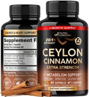 Cápsulas de Canela de Ceilán Nutraharmony apoyo metabolismo y energía