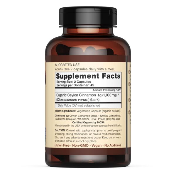 Cápsulas canela de Ceilán orgánica certificada 90 unidades