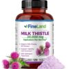 Frasco de cápsulas de cardo mariano FineLand 50:1 para salud hepática
