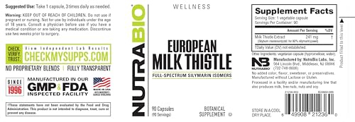 Cápsulas Cardo Mariano NutraBio para salud antioxidante