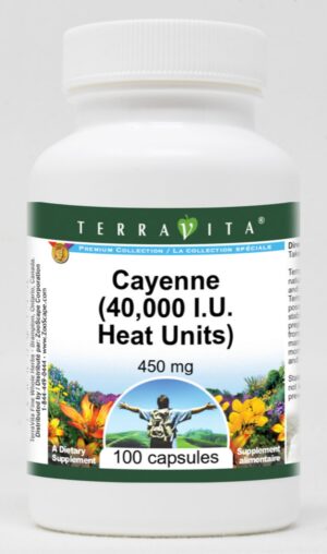 Cápsulas de cayena 450 mg 40,000 unidades de calor TerraVita