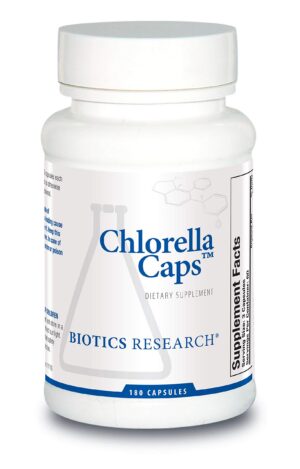 Cápsulas de Chlorella Biotics Research frasco frontal