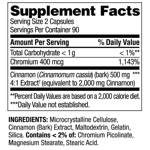 Cápsulas Cinnamon Plus con ingredientes naturales y cromo
