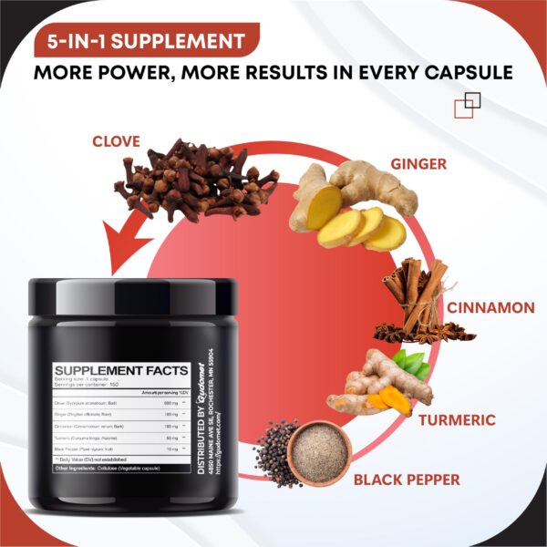 Cápsulas naturales con mezcla de clavos, jengibre y cúrcuma para salud