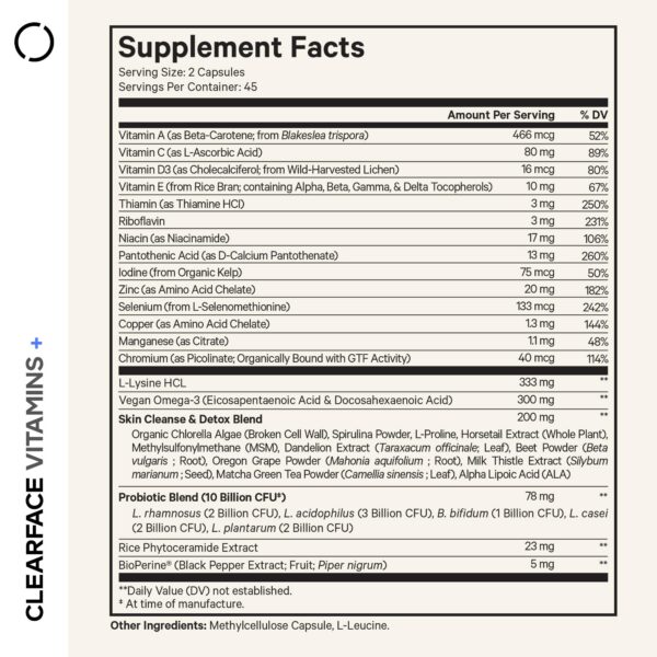 Cápsulas de Codeage Clearface para piel clara