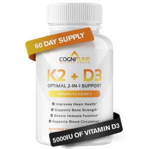 Cápsulas CogniTune vitamina D3 5000 IU y vitamina K2 MK7 en frasco