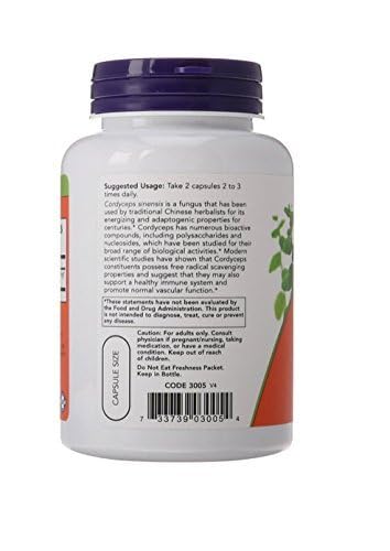 Cápsulas de Cordyceps NOW Foods vista cercana