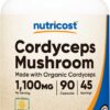 Frasco de cápsulas cordyceps Nutricost 1100mg orgánicas